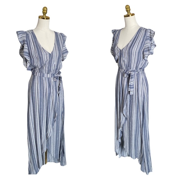 SPLENDID | Chambray Multi Stripe Tulip Sleeve Maxi Dress Size Small - Picture 5 of 9